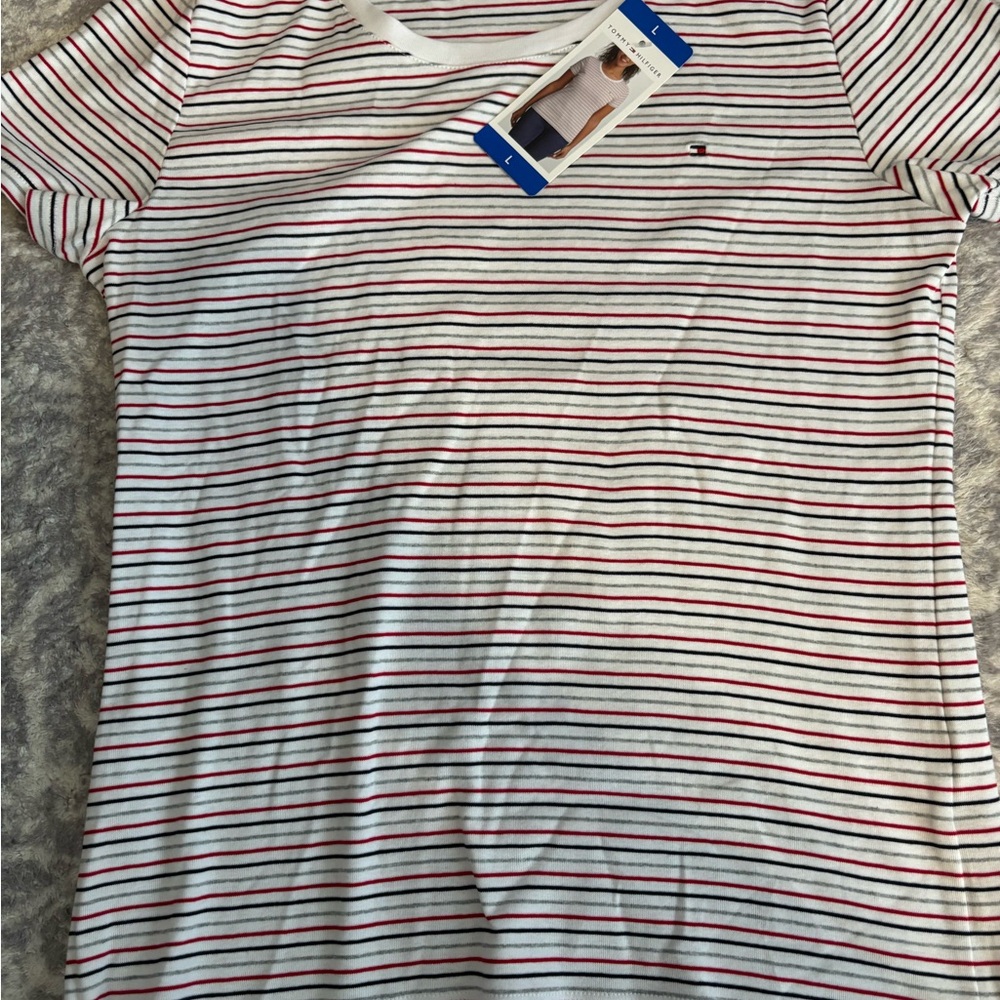 Tommy Hilfiger women’s blue red Striped Tee size large — NWT